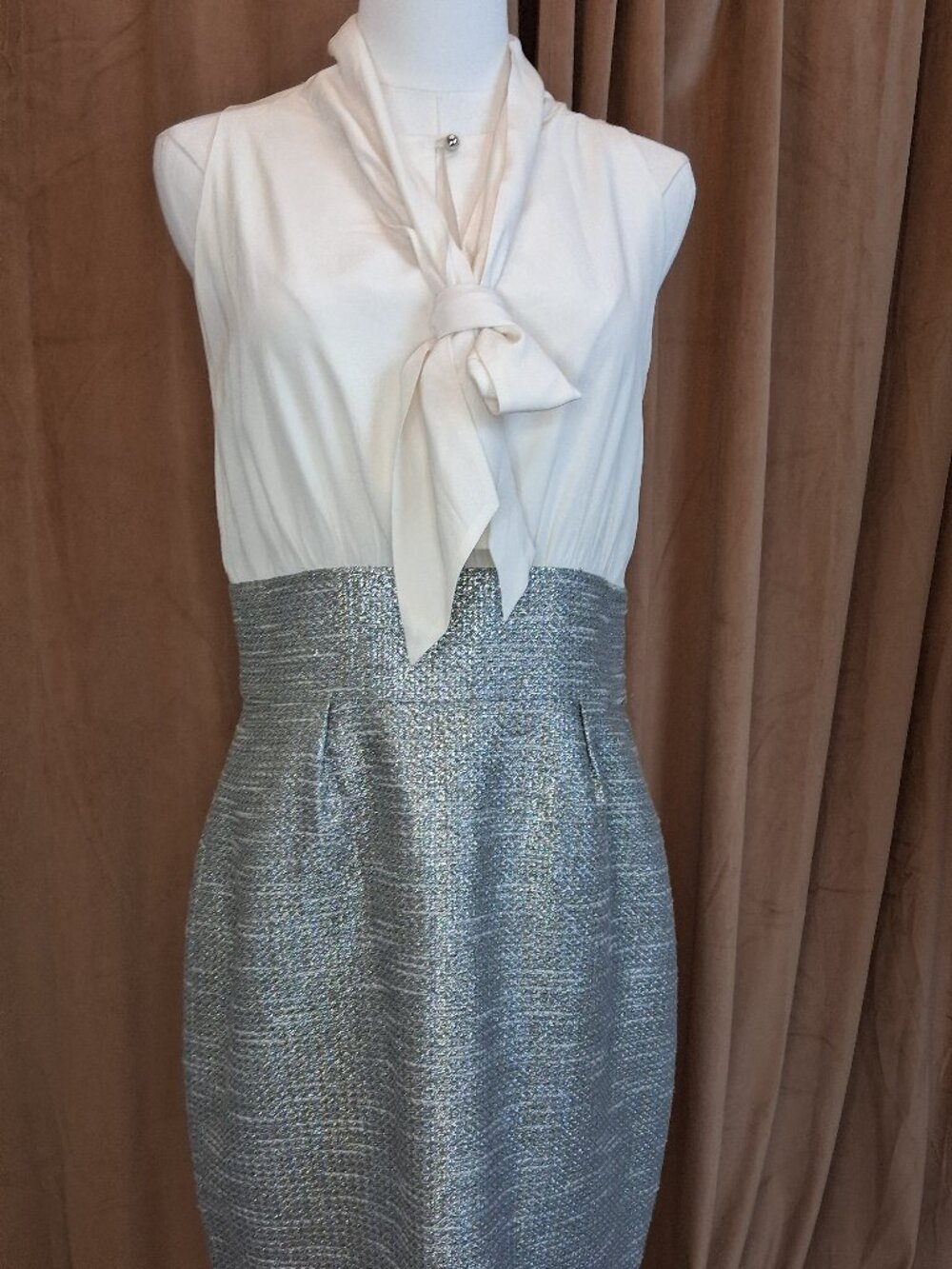 Kate Spade Metallic Tweed & Silk Blouson Sleeveless Cocktail Dress Size 8